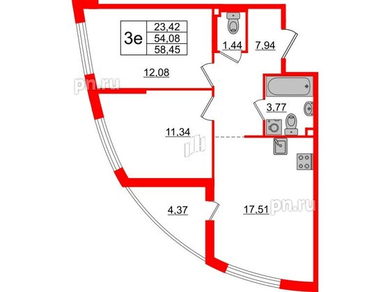 Квартира в ЖК ЦДС Новые горизонты-2, 2 комнатная, 54.08 м², 11 этаж