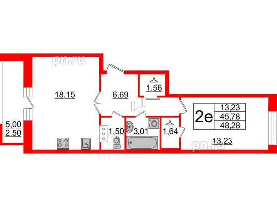 Квартира в ЖК Modum, 1 комнатная, 48.28 м², 9 этаж