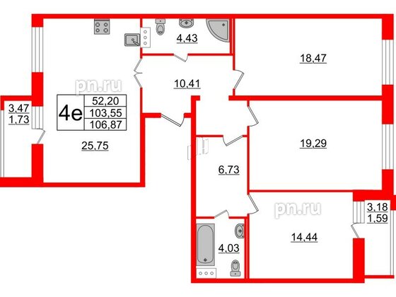 Квартира в ЖК Modum, 3 комнатная, 106.87 м², 3 этаж