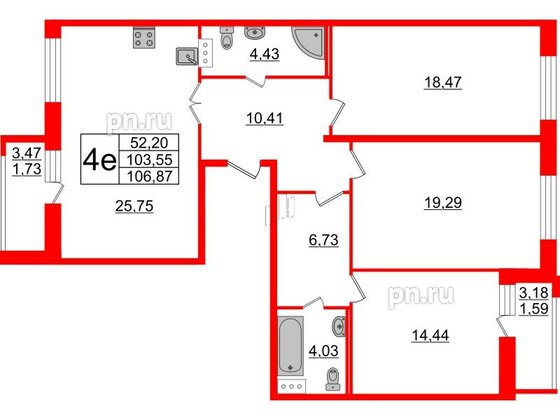 Квартира в ЖК Modum, 3 комнатная, 106.87 м², 6 этаж