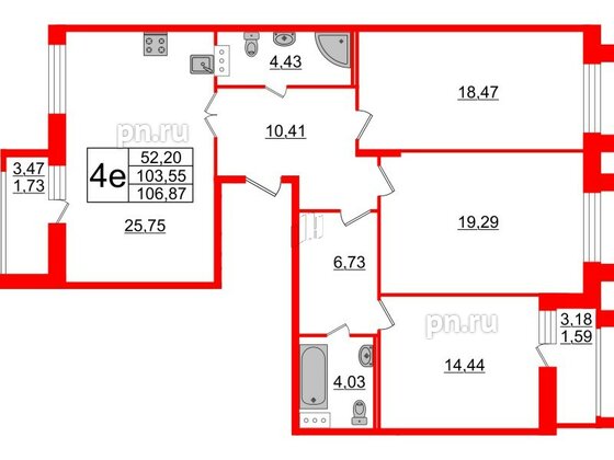 Квартира в ЖК Modum, 3 комнатная, 106.87 м², 12 этаж