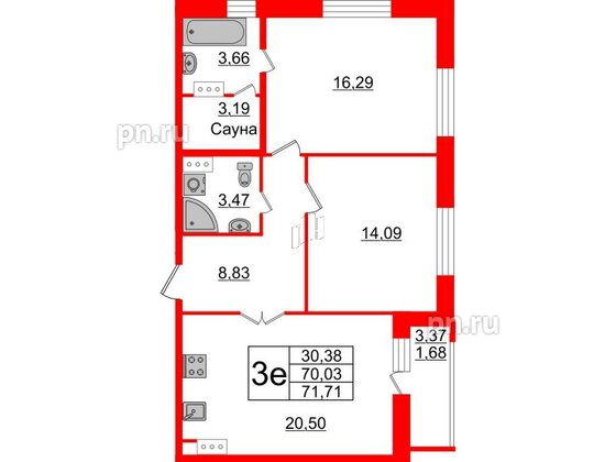 Квартира в ЖК Modum, 2 комнатная, 71.71 м², 10 этаж