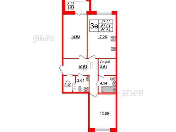 Квартира в ЖК Modum, 2 комнатная, 69.54 м², 4 этаж