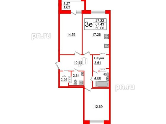 Квартира в ЖК Modum, 2 комнатная, 69.06 м², 5 этаж