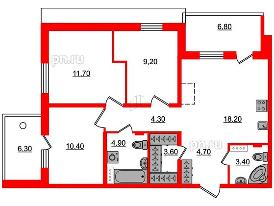 Квартира в ЖК «Юттери», 3 комнатная, 77 м², 5 этаж