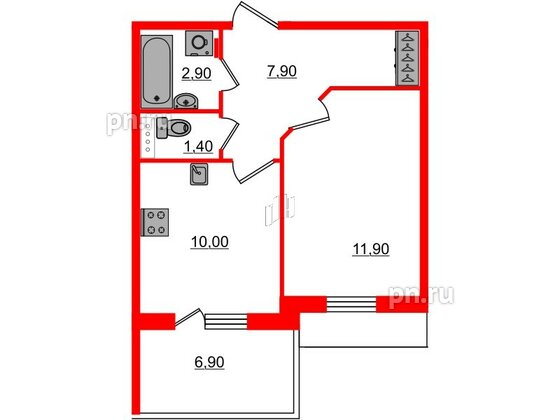 Квартира в ЖК «Юттери», 1 комнатная, 36.2 м², 5 этаж