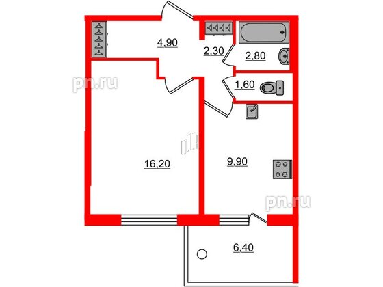 Квартира в ЖК «Юттери», 1 комнатная, 39.6 м², 1 этаж