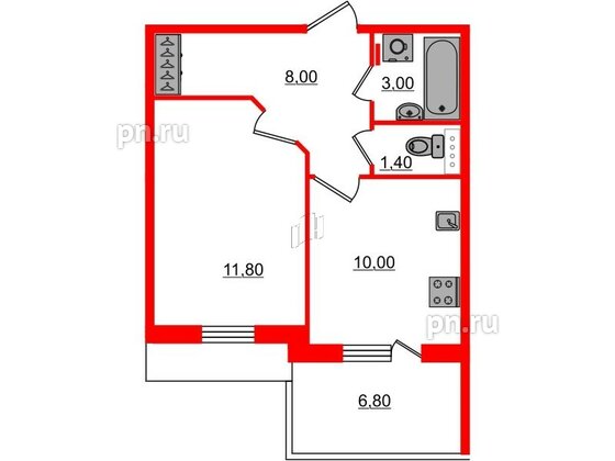 Квартира в ЖК «Юттери», 1 комнатная, 36.2 м², 5 этаж