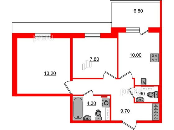 Квартира в ЖК «Юттери», 2 комнатная, 48.6 м², 5 этаж