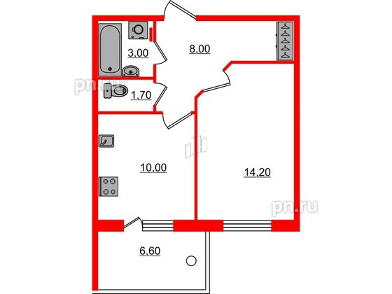 Квартира в ЖК «Юттери», 1 комнатная, 38.9 м², 1 этаж