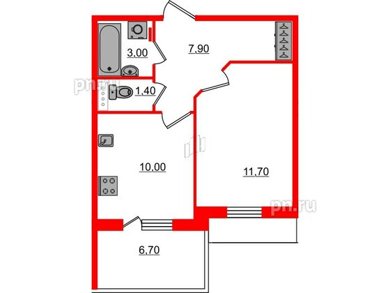 Квартира в ЖК «Юттери», 1 комнатная, 36 м², 5 этаж