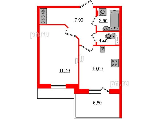 Квартира в ЖК «Юттери», 1 комнатная, 35.9 м², 5 этаж