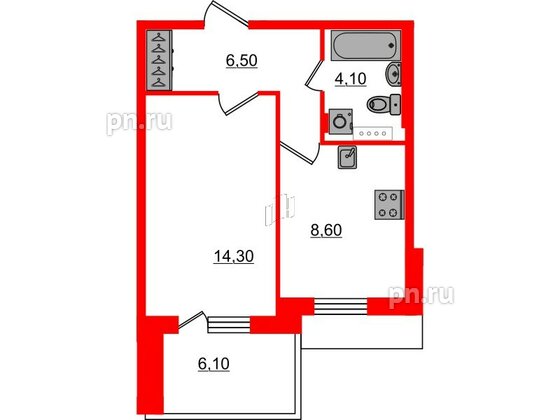 Квартира в ЖК «Юттери», 1 комнатная, 36.6 м², 5 этаж