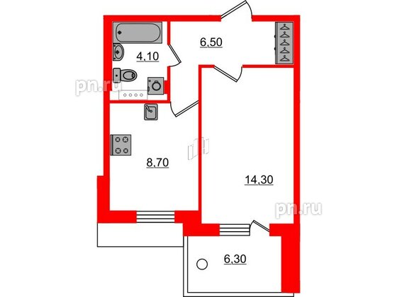 Квартира в ЖК «Юттери», 1 комнатная, 36.8 м², 5 этаж