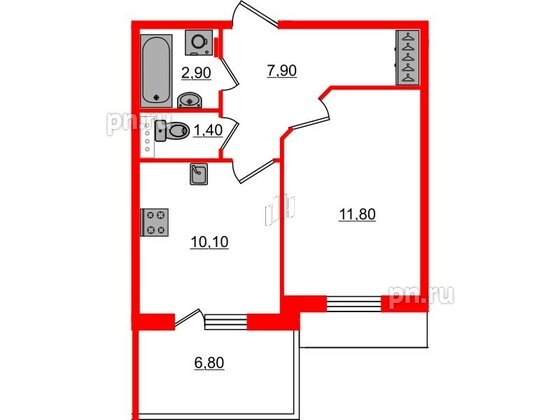 Квартира в ЖК «Юттери», 1 комнатная, 36.1 м², 5 этаж