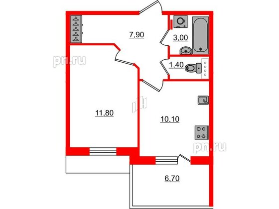 Квартира в ЖК «Юттери», 1 комнатная, 36.2 м², 5 этаж