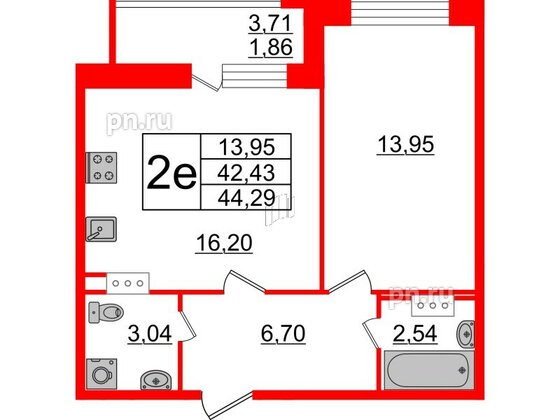 Квартира в ЖК Modum, 1 комнатная, 44.29 м², 9 этаж