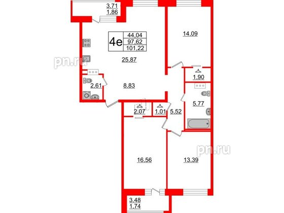 Квартира в ЖК Modum, 3 комнатная, 101.22 м², 3 этаж