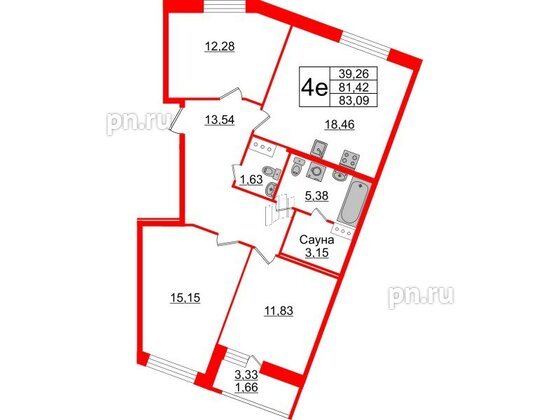 Квартира в ЖК Modum, 3 комнатная, 83.09 м², 4 этаж