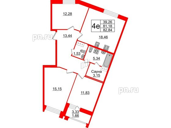 Квартира в ЖК Modum, 3 комнатная, 82.84 м², 12 этаж