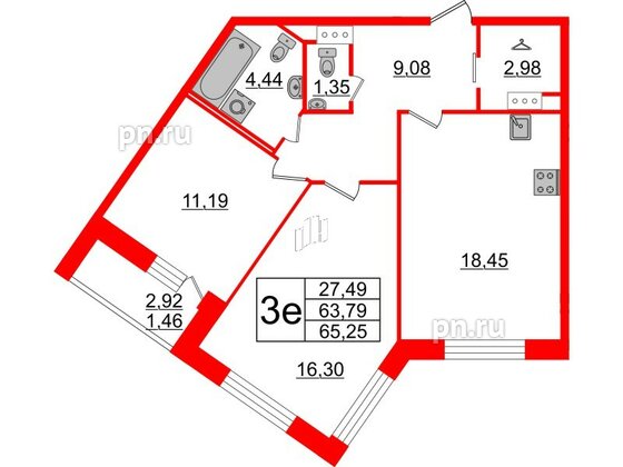 Квартира в ЖК Modum, 2 комнатная, 65.25 м², 6 этаж