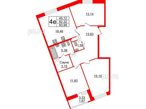 Квартира в ЖК Modum, 3 комнатная, 83.99 м², 4 этаж