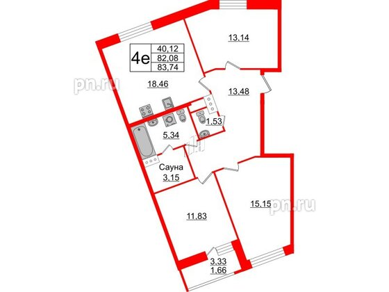 Квартира в ЖК Modum, 3 комнатная, 83.74 м², 6 этаж