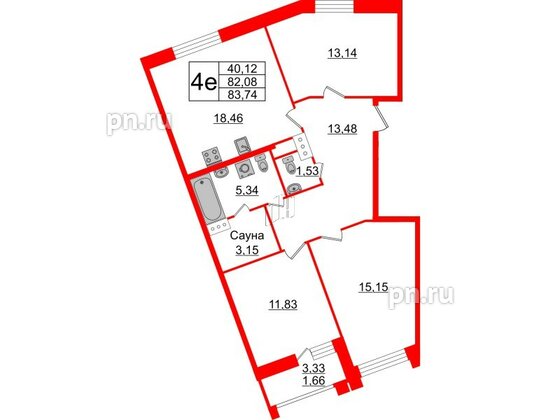 Квартира в ЖК Modum, 3 комнатная, 83.74 м², 12 этаж