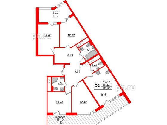 Квартира в ЖК GloraX Заневский, 4 комнатная, 98.46 м², 14 этаж