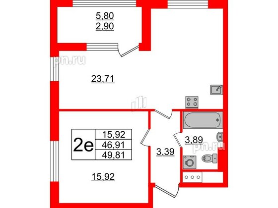 Квартира в ЖК GloraX Заневский, 1 комнатная, 49.81 м², 13 этаж