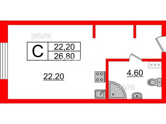 Апартаменты в ЖК Инвест-отель «IN2IT», студия, 26.2 м², 4 этаж