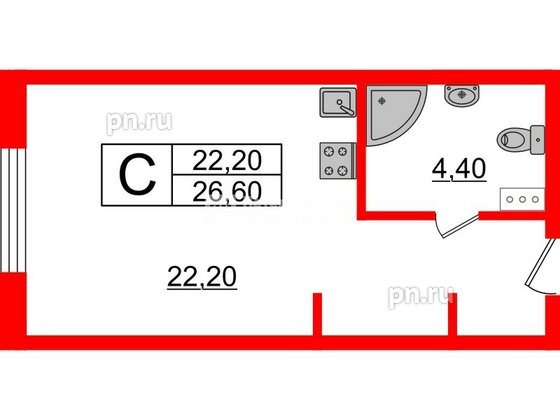 Апартаменты в ЖК Инвест-отель «IN2IT», студия, 26.2 м², 5 этаж