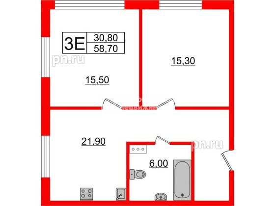 Апартаменты в ЖК Инвест-отель «IN2IT», 2 комнатные, 58.31 м², 10 этаж
