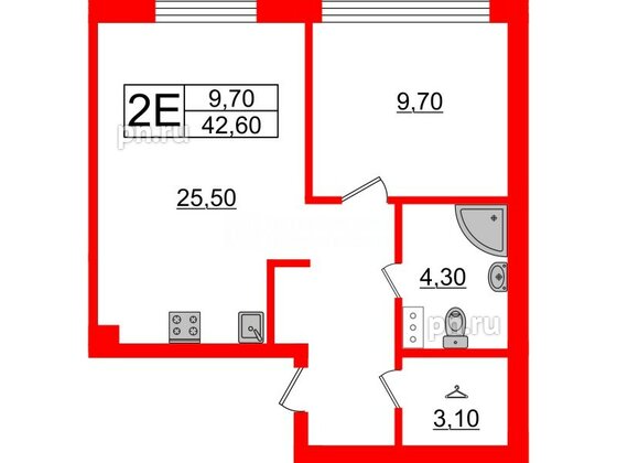 Апартаменты в ЖК Инвест-отель «IN2IT», 1 комнатные, 42.14 м², 22 этаж