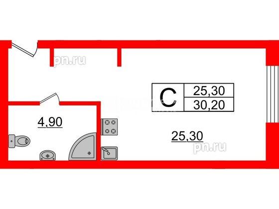 Апартаменты в ЖК Инвест-отель «IN2IT», студия, 27.45 м², 3 этаж