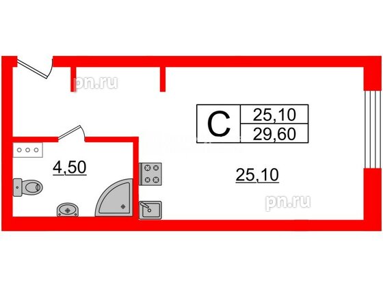 Апартаменты в ЖК Инвест-отель «IN2IT», студия, 27.22 м², 4 этаж