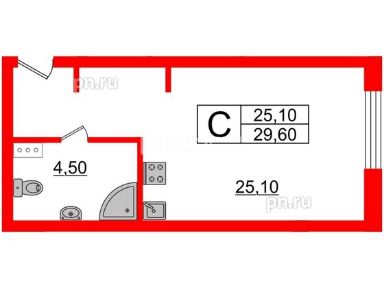 Апартаменты в ЖК Инвест-отель «IN2IT», студия, 27.22 м², 6 этаж