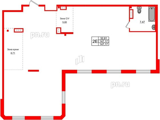 Квартира в ЖК АМО, 1 комнатная, 147.17 м², 6 этаж