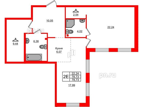 Квартира в ЖК AMO, 1 комнатная, 78.73 м², 1 этаж