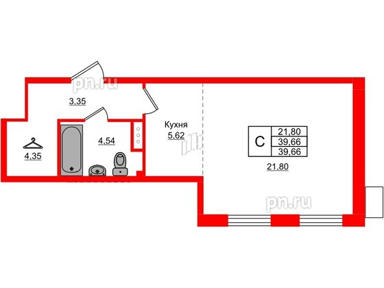 Квартира в ЖК AMO, студия, 39.66 м², 4 этаж