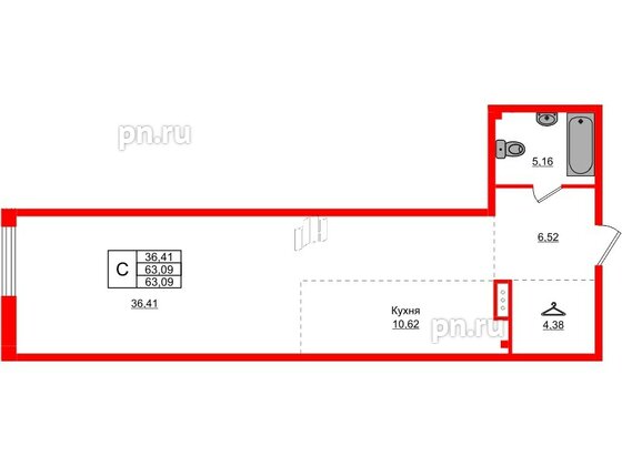 Квартира в ЖК AMO, студия, 63.09 м², 2 этаж