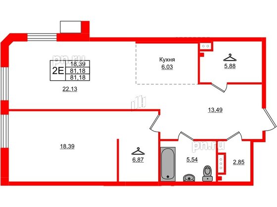 Квартира в ЖК АМО, 1 комнатная, 81.18 м², 3 этаж