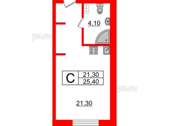 Апартаменты в ЖК Инвест-отель «IN2IT», студия, 25.46 м², 14 этаж
