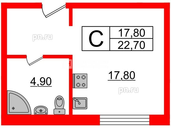 Апартаменты в ЖК Инвест-отель «IN2IT», студия, 22.42 м², 3 этаж