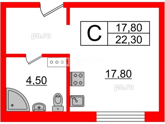 Апартаменты в ЖК Инвест-отель «IN2IT», студия, 22.19 м², 5 этаж