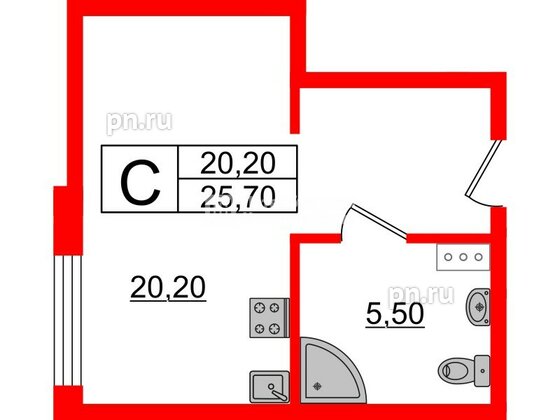 Апартаменты в ЖК Инвест-отель «IN2IT», студия, 24.92 м², 5 этаж