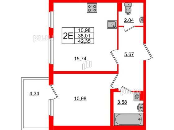 Квартира в ЖК «Новое Сертолово», 1 комнатная, 38.01 м², 1 этаж