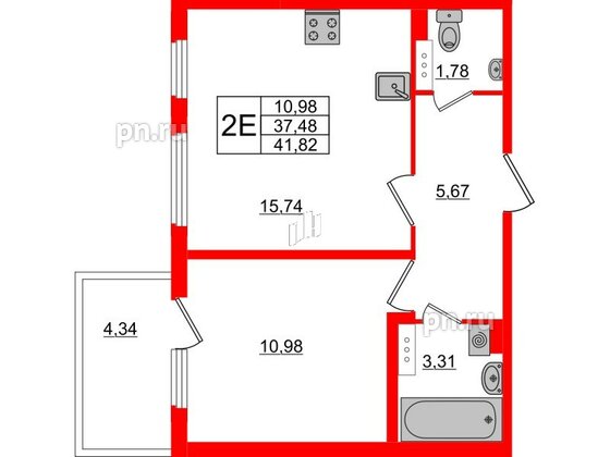 Квартира в ЖК «Новое Сертолово», 1 комнатная, 37.48 м², 2 этаж