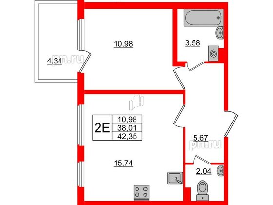 Квартира в ЖК «Новое Сертолово», 1 комнатная, 38.01 м², 1 этаж