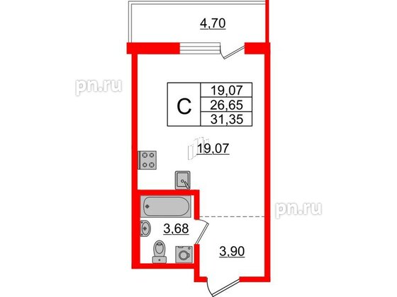 Квартира в ЖК ЦДС Новые горизонты-2, студия, 26.65 м², 20 этаж